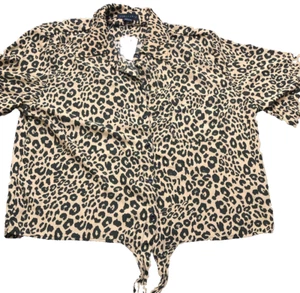 Sanctuary Blouse Size L Drop Shoulder Leopard Print Tie Front New Tags MSRP $89 - Picture 1 of 6