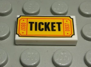 Lego Tile - 1x2 White with Decor TICKET - Picture 1 of 1