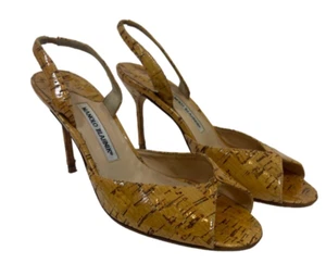 Manolo Blahnik Cork Slingback Heels in Natural Size 39.5 - Picture 1 of 16