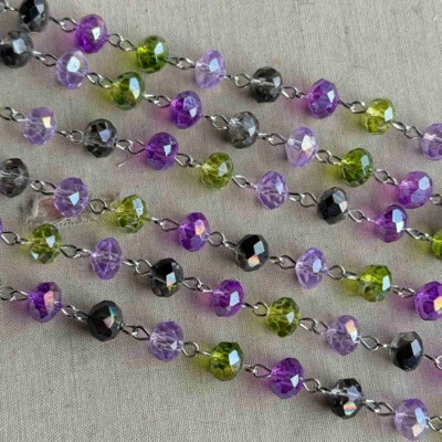 Cadena de plata rosario con cuentas rondelle cristal púrpura poción rana 8 mm 2 pies por paquete Foto 1 de 4