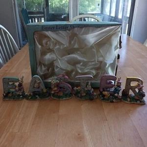 Easter Letter Shape Decoration Shelf Sitter Rabbits Mushrooms Detailed Colorful - Picture 1 of 17