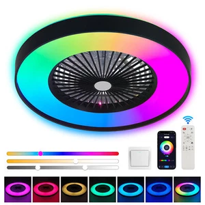 23'' Modern Black RGB LED Ceiling Fan Light kit Flush Mount with APP & Remote - Picture 1 of 12