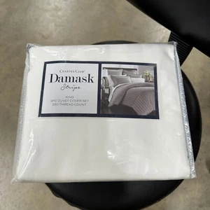 Charter Club Damask Stripe King 3pc Duvet Cover Set - Picture 1 of 3