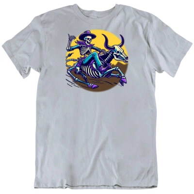Camiseta Western Esqueleto Vaquero Montar Esqueleto Toro Fantasía Foto 1 de 4