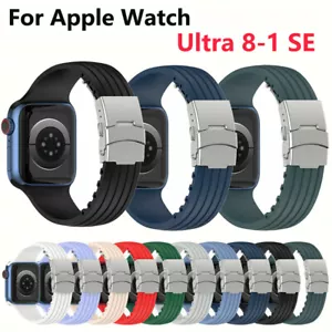 For Apple Watch Series Ultra 2 Ultra 9 8 7 6 SE Wristband Silicone Strap - Picture 1 of 22