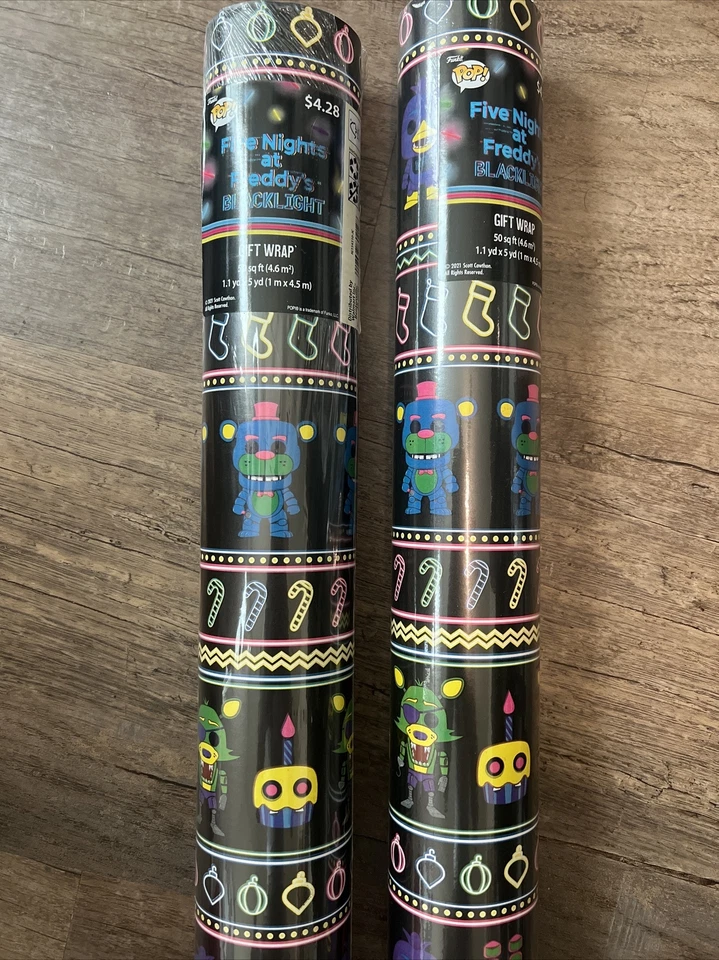 Funko Five Nights at Freddy's FNAF Black Light Christmas Wrapping Paper X2 - Image 1 of 1