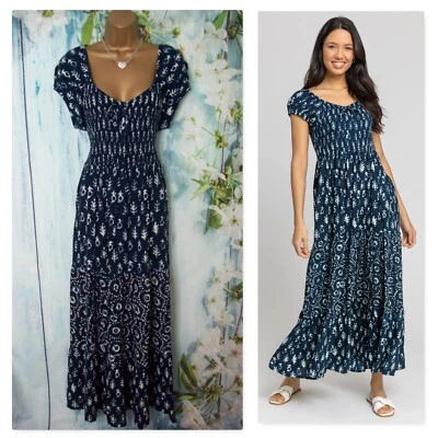 LADIES ROMAN DRESS SIZE 20, Gorgeous navy tiered Shirred midi Maxi Dress - Imagem 1 de 4