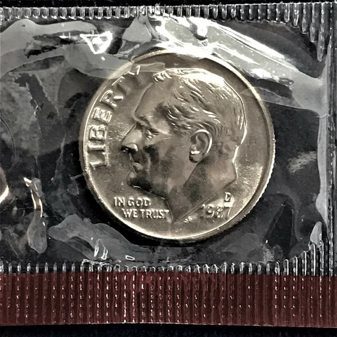 1987 D BU Roosevelt Dime Brilliant Uncirculated from Orig Mint Set in Cello BU Cover