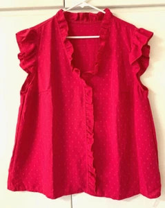 Women's Cute Sleeveless Tunic Top 2XL Vneck Vivid Pink Ruffles textured NEW - Picture 1 of 4