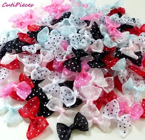 Mix Grosgrain Spotty Dots Effect Pre-Tied Ribbon Bows Fabric Embellishment Craft - Picture 1 of 9
