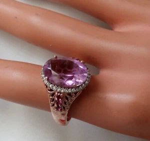Sterling RING /ROSE GOLD OVERLAY AMETHYST ,TOPAZ STONES SZ-8 - Picture 1 of 5