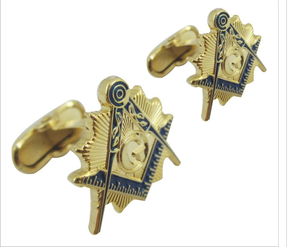 Masonic Cufflinks - Gold Color Blue Lodge Enamel Freemasons Badge Symbols - Image 1 of 1