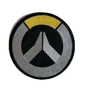 Overwatch Logo Embroidered Patch Sew On 3.5" Gray Yellow Black Large Round - Picture 1 of 3