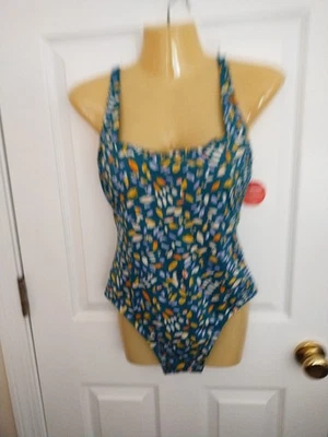 NWT L.L. Bean Women's Green Multicolored  Sunsmart One Piece Swim Suit - Size 8 - Image 1 of 3