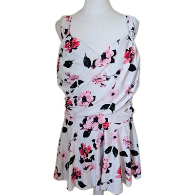 Plus 4XL Slimming Women's Floral Crossover Ruched Skirt One Piece Swimsuit - Image 1 of 4