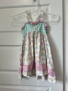 Love, Millie Clothing Company Girls’ Teal Gingham And Rainbow Dress Size 6 - Picture 1 of 2