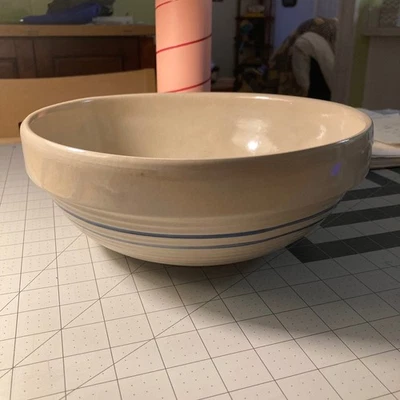 Cuenco de gres vintage Marshall Pottery 4 x 11" doble rayas azul tostado Foto 1 de 4