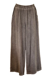 Italian Lagenlook Trousers Washed Linen Stretch Waist Pockets One Size UK 10-14 - Picture 1 of 11