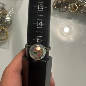 verstellbarer Silberring mit Kristallkugel groß auf der Vorderseite - Bild 1 von 3