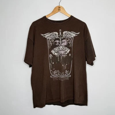 Bon Jovi The Circle Tour 2010 T-Shirt XL Brown Gildan Heavy Cotton Band Tee Foto 1 de 4