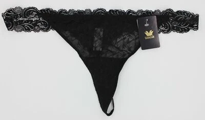 全新带标签 Wacoal 842295 "Vivid Encounter" 低腰花边丁字裤,黑色 (BK),XL — 第 1/4 张图片