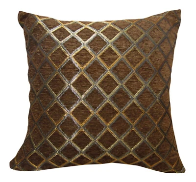 Wd38Ba Dark Brown Damask Chenille Check Throw Cushion Cover/Pillow Case *Size - Image 1 of 4
