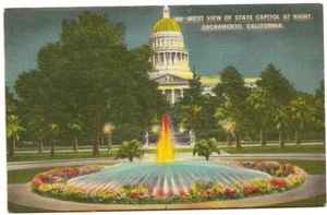 1948 PC:West View Of State Capitol At Night Sacramento, California - Picture 1 of 1
