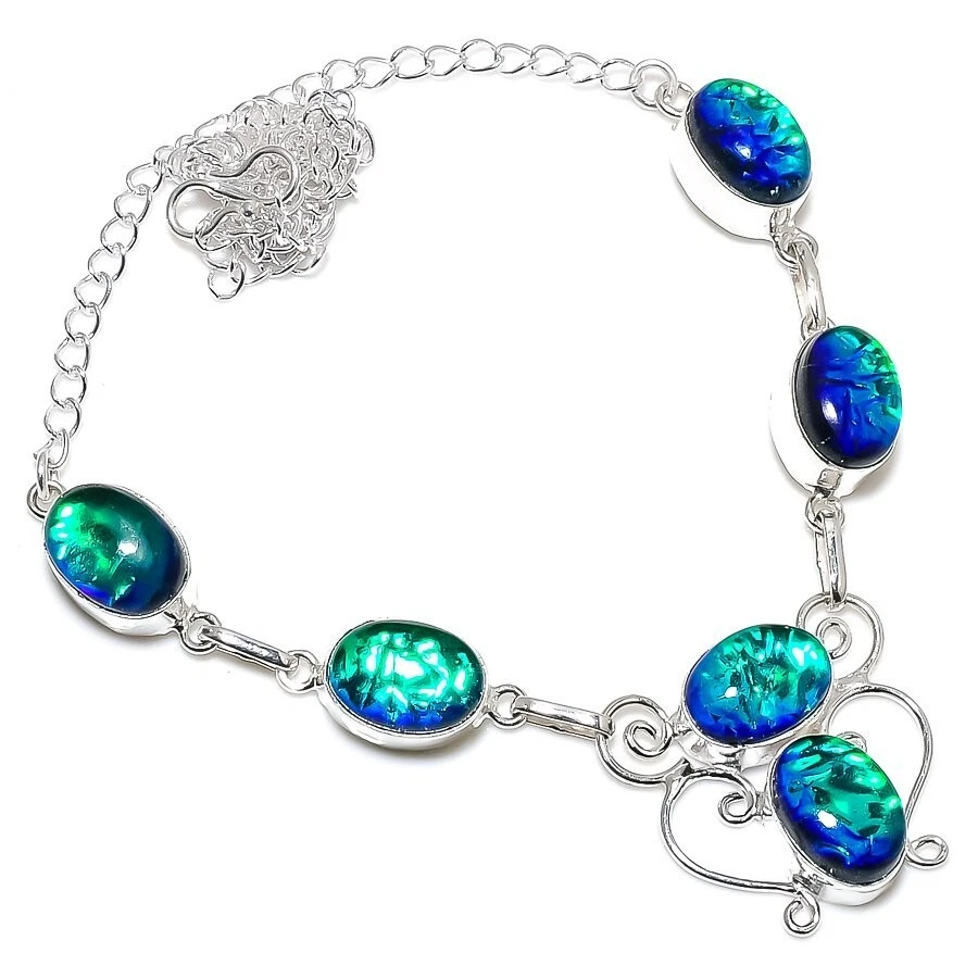 Ювелирные ожерелья ручной работы из стерлингового серебра 925 пробы с тройным опалом и драгоценными камнями размер 18 дюймов - Изображение 1 из 1