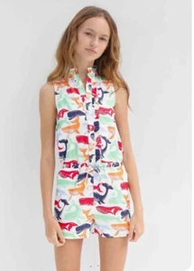 NWT Ret $75 Classic Prep Girls Size 12 Romper Short Overall Summer Whale Print - Picture 1 of 13