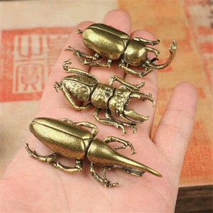 3Pcs Solid Brass Insect Animal Figure Small Beetle Statue House Ornament Display - Picture 1 of 12