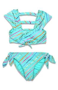 Hobie L60003 Kids Blue Rip Tide Stripe Cap Sleeve Bralette Swim Set Size 7 - Picture 1 of 1