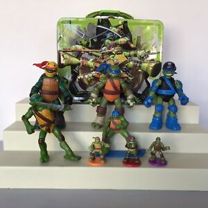 2012 Ninja Turtles Lot Of 7 & Metal Turtle Tin Lunchbox