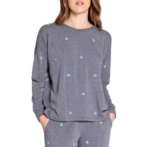 P.J. Salvage Women's Snowflakes Crewneck Cozy Sweatshirt Top Grey B4HP - Picture 1 of 12