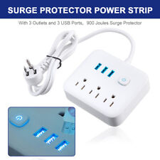 Surge Protector Power Strip with 3 USB Ports 3 Outlet Plugs Flat Plug Mountable