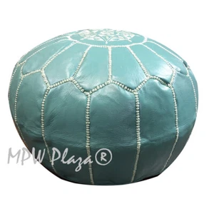 MPW Plaza Pouf, Teal Green, Moroccan Leather Ottoman (Un-Stuffed) - Picture 1 of 4