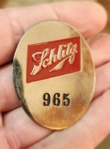 Vintage SCHLITZ BREWING Co. #965 Numbered Workers Badge - Picture 1 of 2