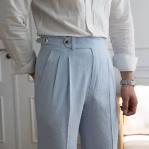 Blaue Gestreifte Knöchellange Hose Verstellbaren Gürtel Band 9/10 Lang Frühling - Bild 1 von 6