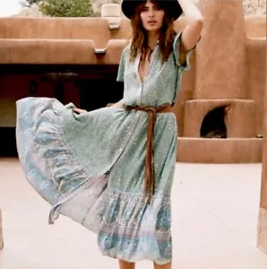 Spell & The Gypsy Dress Maxi Duster Size XS Jasmine Flutter Sleeve Floral Green - Picture 1 of 22