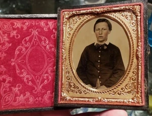 sixth plate ambrotype of kid in military type vest split case not daguerreotype - Picture 1 of 1
