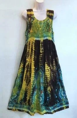 Plus Hippie Reggae Bohemian Empire Festival Rasta Dashiki Tie Dye Dress Brown - Image 1 of 2