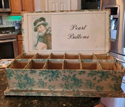 Antique Sewing Button Store Display Box 60 Card Super Washington Pearl Original - Image 1 of 4