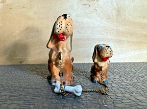 Anthropomorphic Wales Hound Dog and Puppy on Chain with Bone - Picture 1 of 6