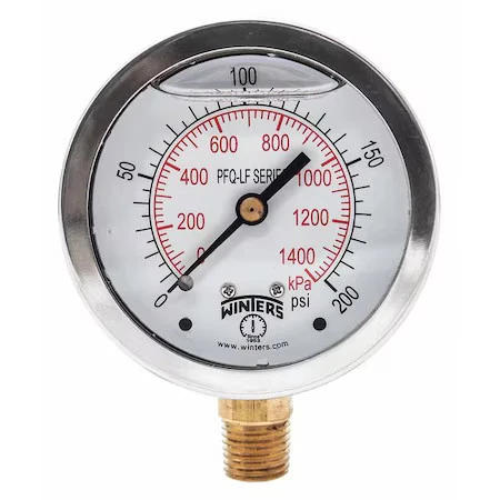 WINTERS PFQ806LF Gauge Pressure 0 to 200 psi 2-1/2 in.