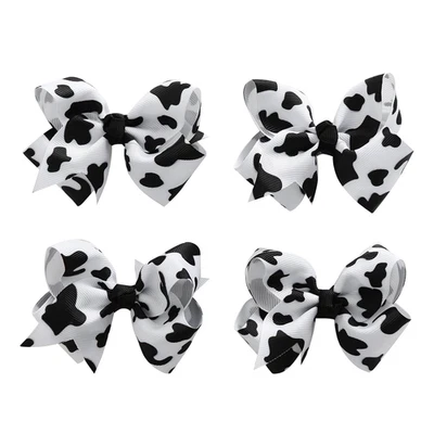 4 PIEZAS Pinzas de moño con estampado de vaca para bebés niñas mujeres vaquera moo vaca moño parte Foto 1 de 4
