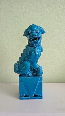 Chinoiserie Guardián Perro Foo Montado Feng Shui Siglo XX Azul Pekín Raro  Foto 1 de 4