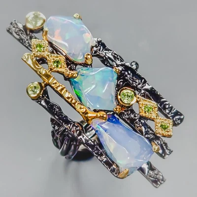 AAA Fire gem Quality Natural Opal Ring 925 Sterling Silver Size 8 /R438859 - Image 1 of 4