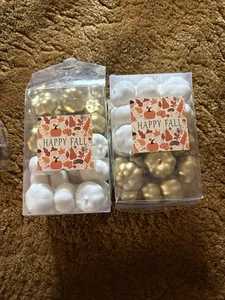 Pumpkins 1” High 1/2” Wide. Gold  Ones And White ones. Leaves & Stems. Thanksgiv - Picture 1 of 4