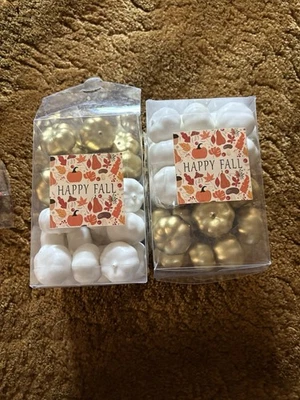 Pumpkins 1” High 1/2” Wide. Gold  Ones And White ones. Leaves & Stems. Thanksgiv - Image 1 of 4