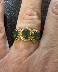 Vintage 14k Gold & Green Jade Ring Sz 5.5 Romany - Picture 1 of 6
