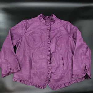 Hot in Hollywood Purple Faux Leather Jacket With Ruffles & Pockets Size 3XL - Picture 1 of 12